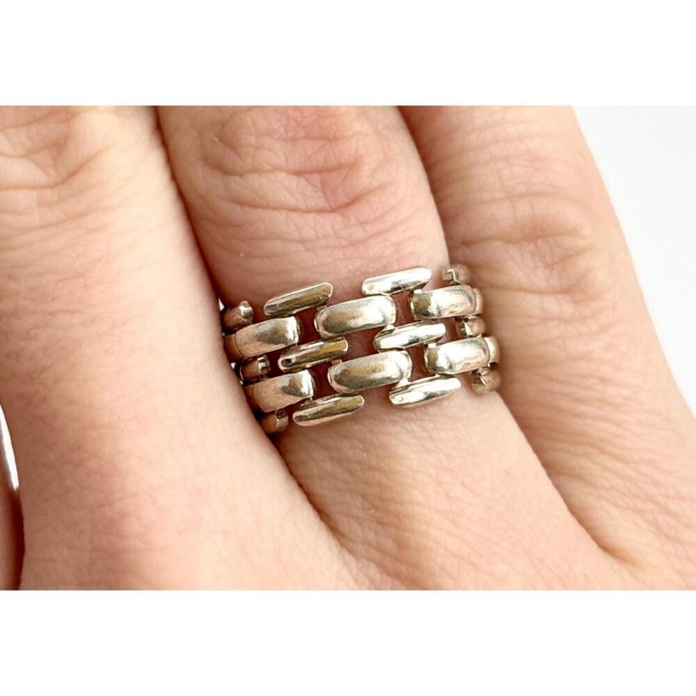 Chainlink Silver Toned Classic Cute Unisex Vintage Ring - sz 7